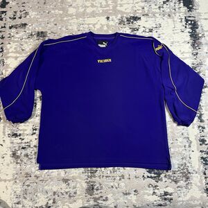 Vintage Puma 90s Minnesota Vikings V Neck Sz 2XL Fleece Pullover Sweatshirt NFL
